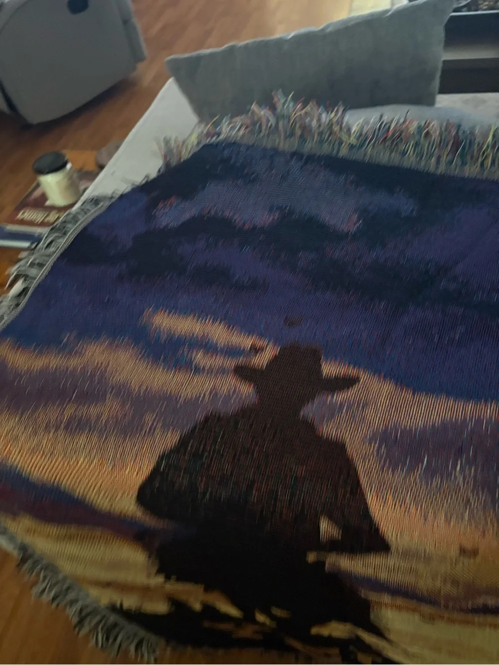 Yellowstone Cowboy Silhouette Woven Throw Blanket - Sunset Colors